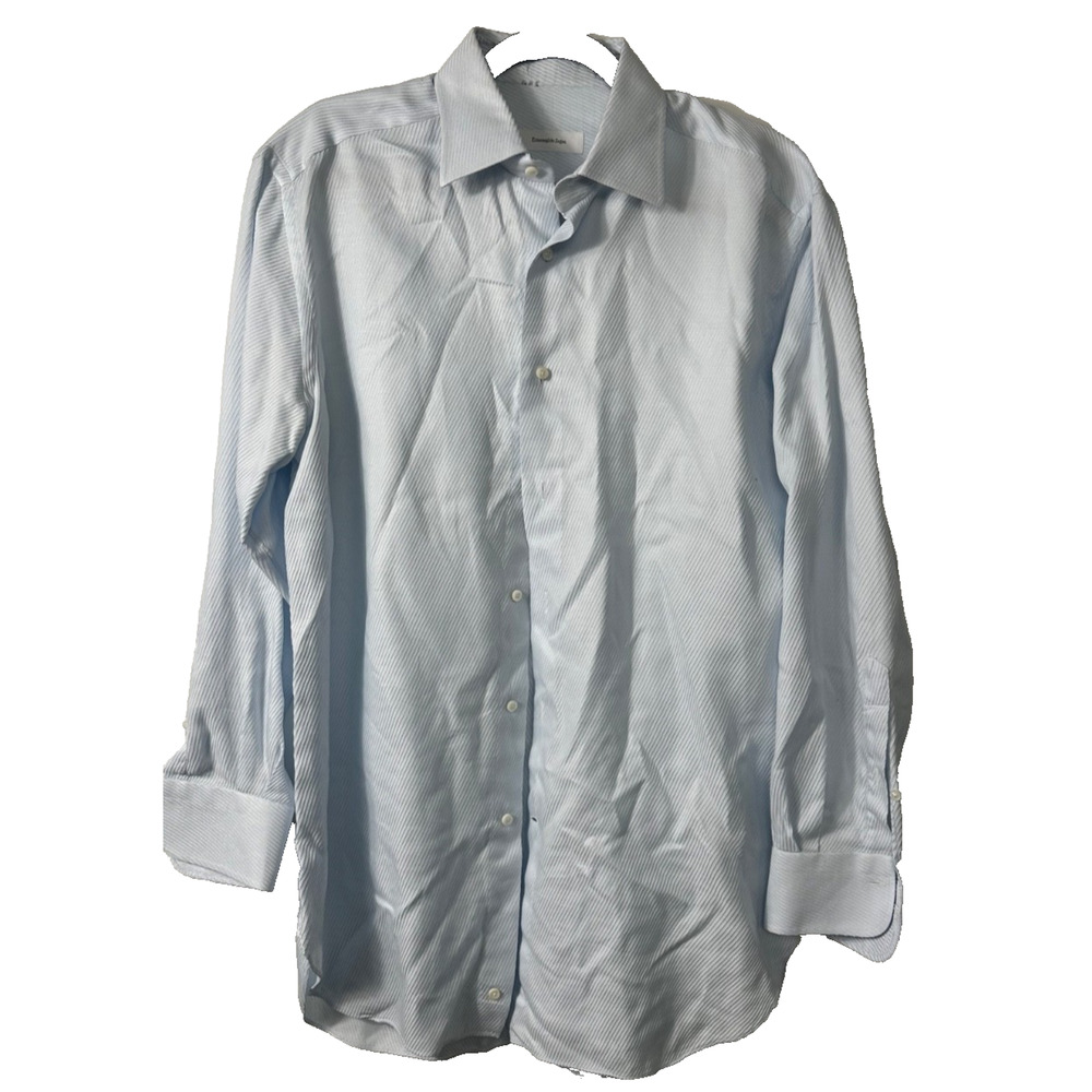 Ermenegildo Zegna Light Blue Textured Dress Shirt Regular Fit Men's 41 16 D52
